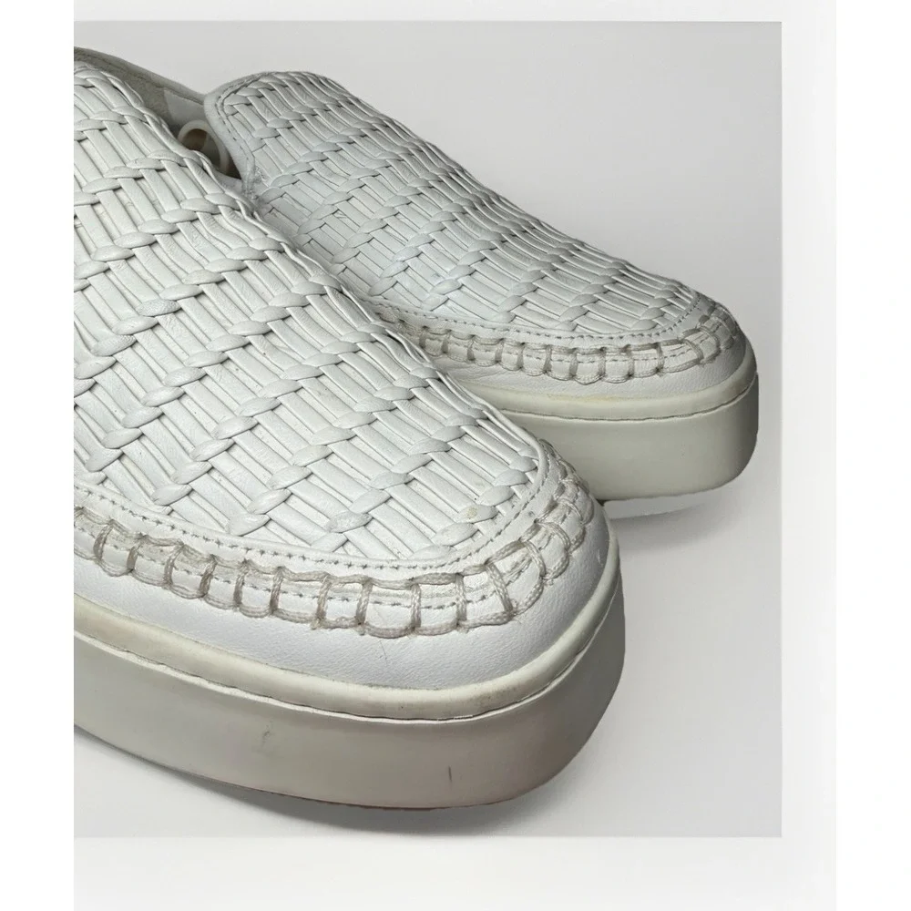 Vince Woven White Leather Stafford Platform Slip On Shoes 38 US Size Lk Nw